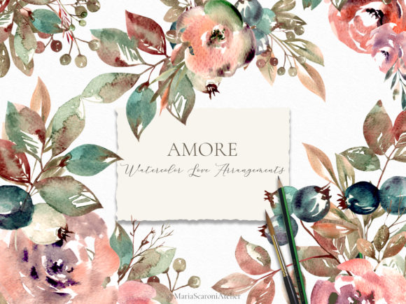 Amore Watercolor Floral Arrangements: Elevate Your Creative Projects with Delicate Pastel Designs