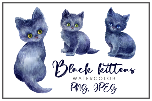 Black Kittens Watercolor Illustrations