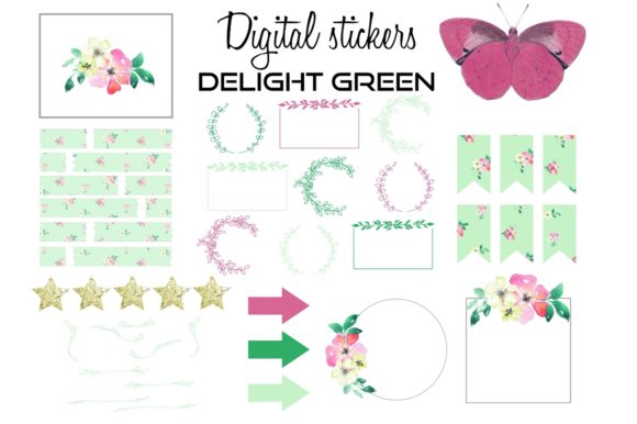 Enhance Your Digital Planning with Elegant Green Floral Frames and Digital Stickers
