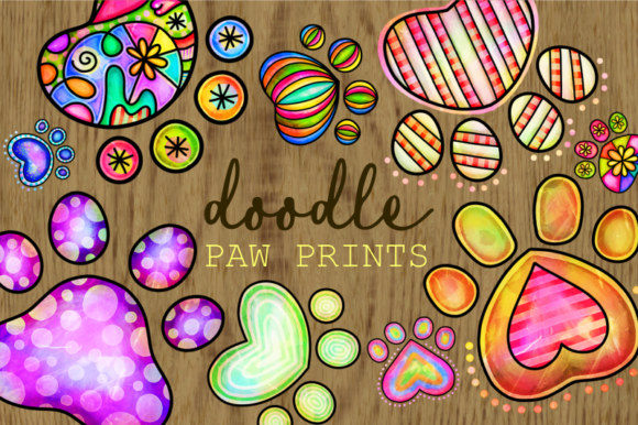 Folk Art Watercolor Ink Doodle Pet Paws: A Versatile Decorative Design Element
