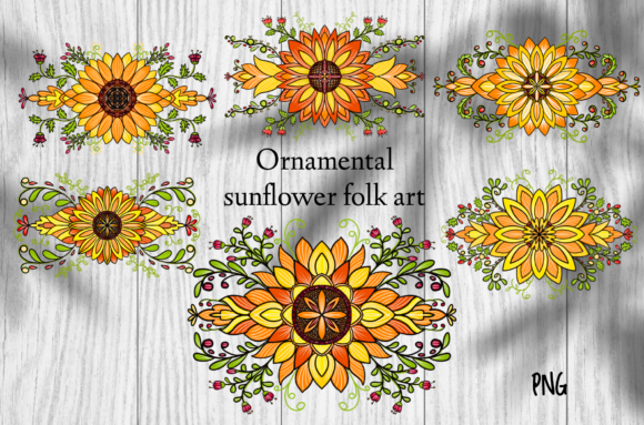 Ornamental Sunflower Folk Art: A Strategic Design Element for Creative and Commercial Use
