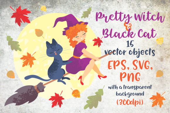 Pretty Witch and Black Cat Halloween: A Versatile Design Asset for Creative Projects
