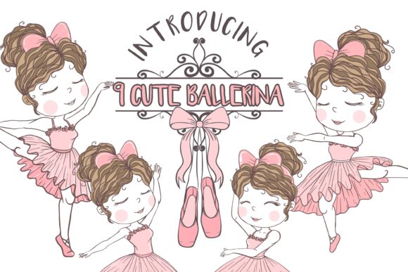 Set of Cute Girl Ballerina Hand Drawn Illustration for Creative Projects
