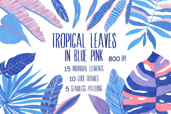 Tropical Leaves in Blue Pink: A Versatile Design Asset for Modern Creativity