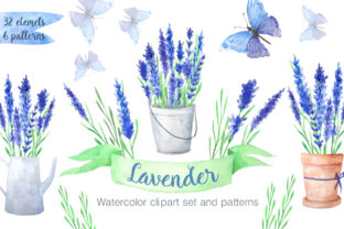 Watercolor Blue Lavender Flowers Collection