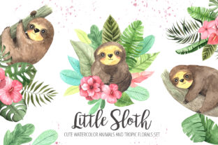 Watercolor Sloth and Tropic Florals Collection