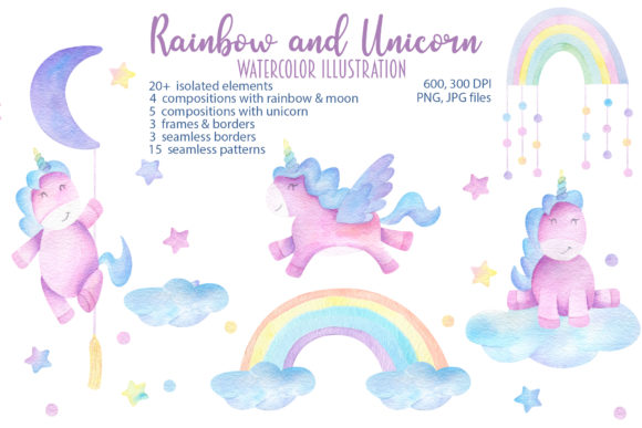Watercolor Unicorn and Rainbow: A Magical Resource for Creative Designers